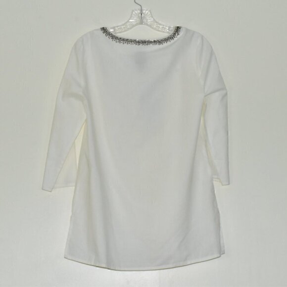 Chico's Embellished Neck Pullover Tunic Lace Up Top With Tassels Size S/4 - Picture 3 of 9